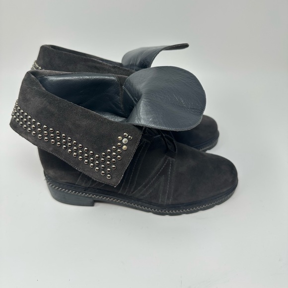 Stuart Weitzman Yadastud Gray Fold Down Studded Combat Boots Women's 10M - Picture 5 of 16